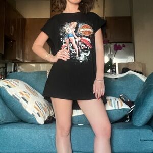 Vintage Harley Davidson Oversized Graphic Tee XL | Biker Pinup Black T-Shirt